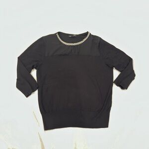 Elegant Black Sweater with Beaded Neckline